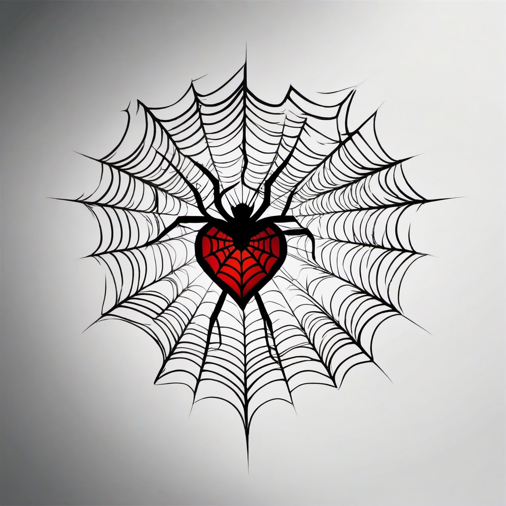 Spider web heart tattoo, Heart ensnared in a spider web, symbolizing the intricacies of love. , tattoo color art, clean white background