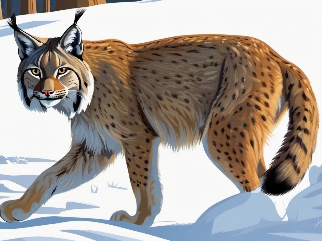 Lynx Cartoon - Cartoon of lynx prowling through snow  