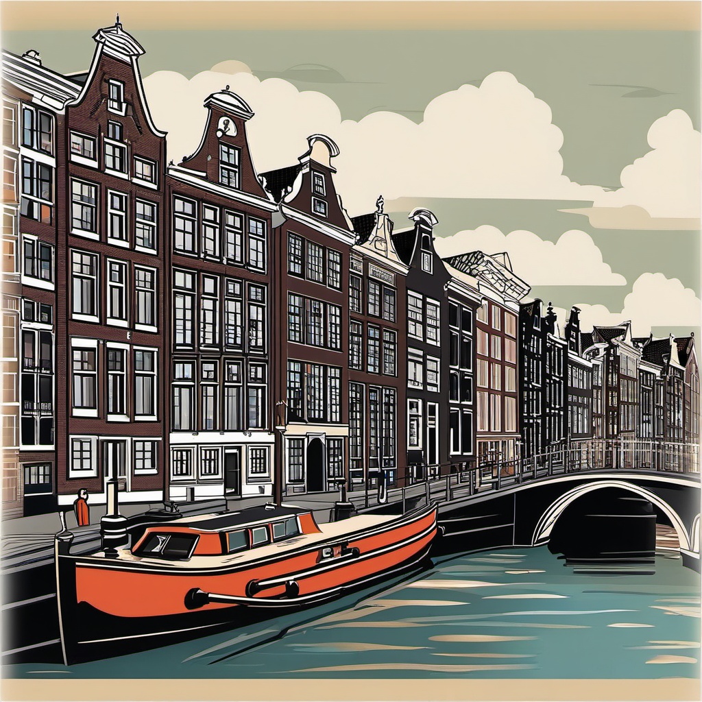 Amsterdam clipart - Rijksmuseum and Amsterdam canals, ,color clipart vector style