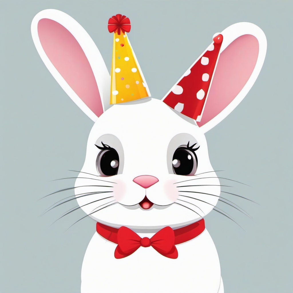 Cartoon bunny wearing a party hat clipart.  vector style illustration, white background