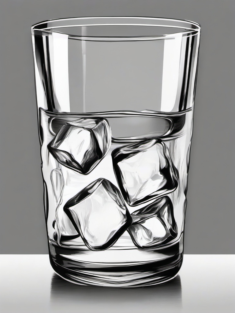 drawing of a glass of water with ice  minimal rough sketch scribbles,doodles,black and white