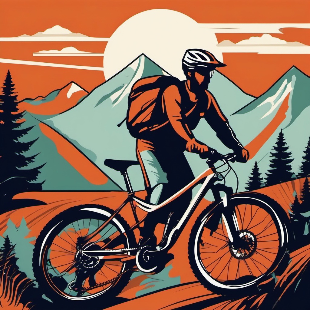 Mountain Bike Clipart - A mountain biker navigating challenging trails.  transport, color vector clipart, minimal style