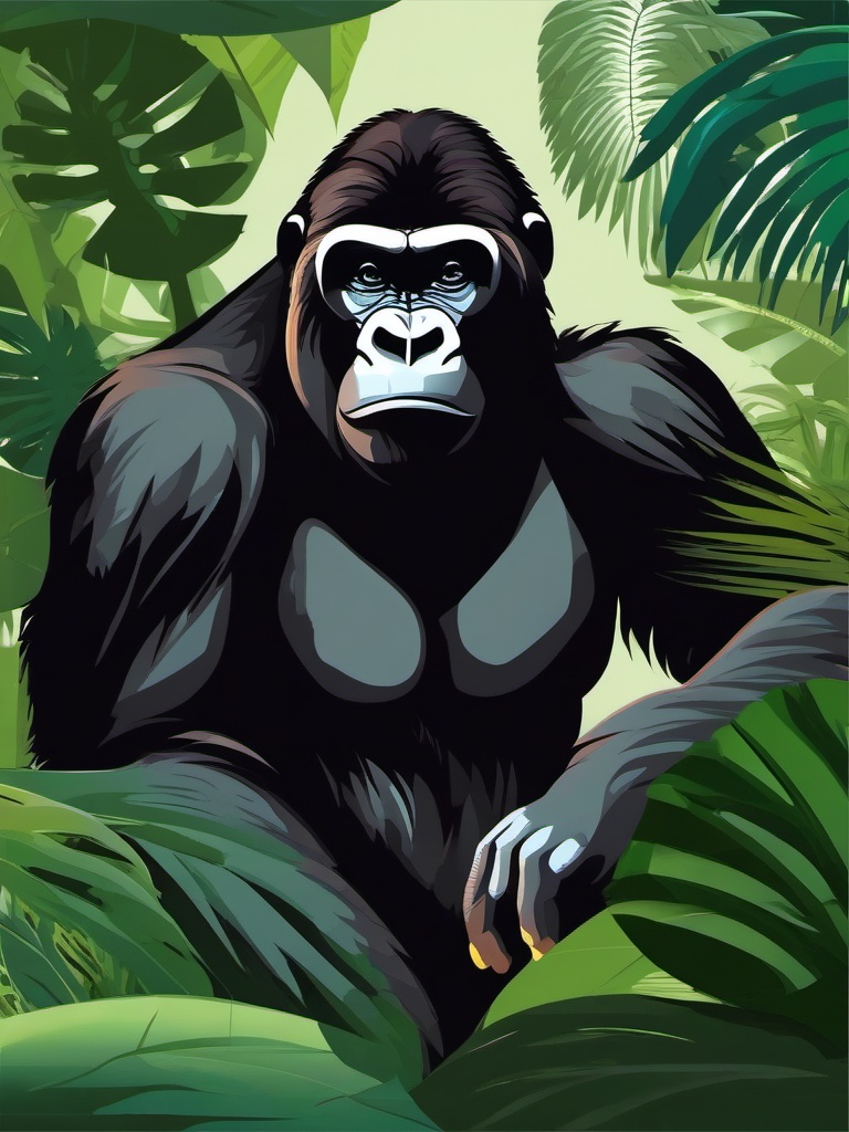 Gorilla clipart - Strong and intelligent primate in the jungle, ,color clipart vector style