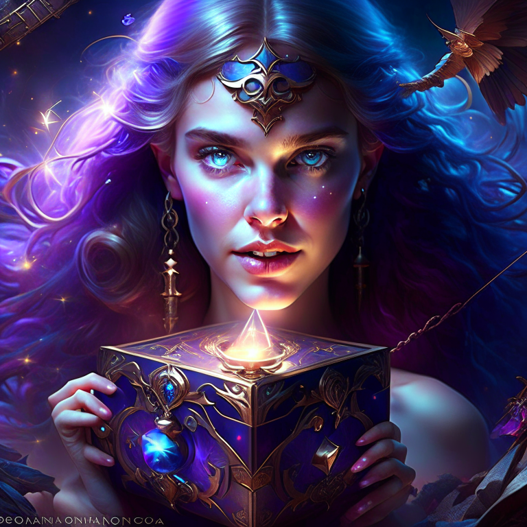 pandora, the curious mortal, opening the forbidden box and releasing chaos into the world. 