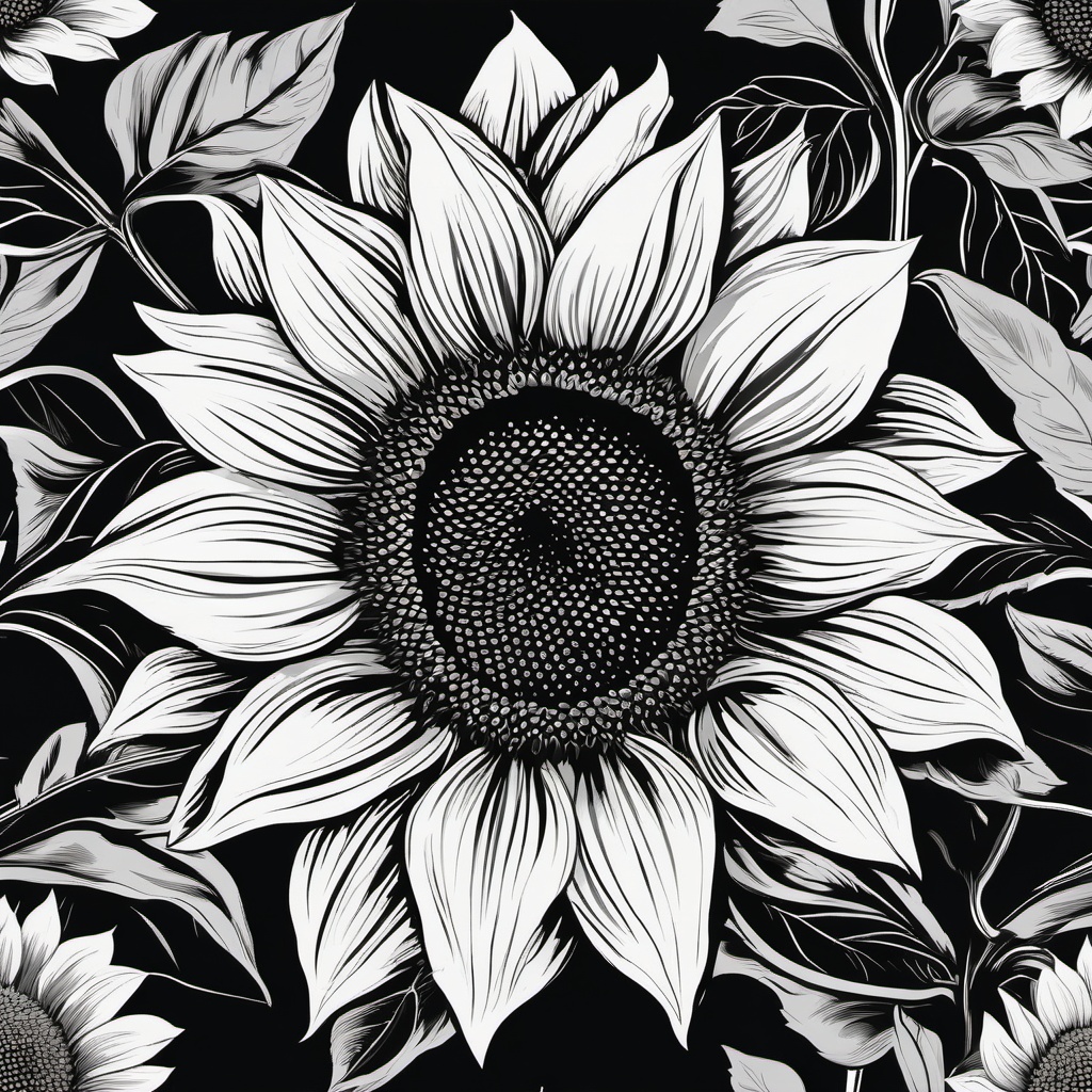 Black and white sunflower clipart, A sunflower rendered in classic black and white.  simple, 2d flat