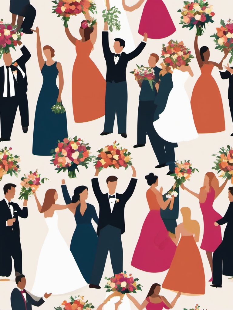 Wedding Bouquet Toss clipart - Tossing the bridal bouquet, ,vector color clipart,minimal