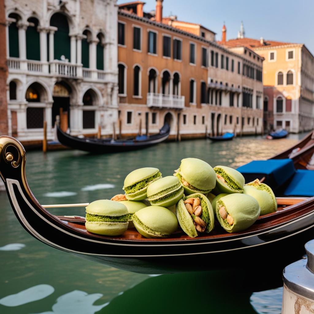 pistachio gelato savored on a gondola ride through the romantic canals of venice. 