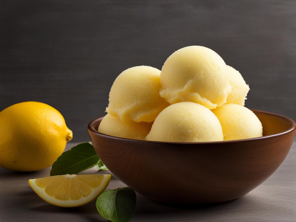 a scoop of refreshing lemon sorbet, with a burst of citrusy tanginess. 