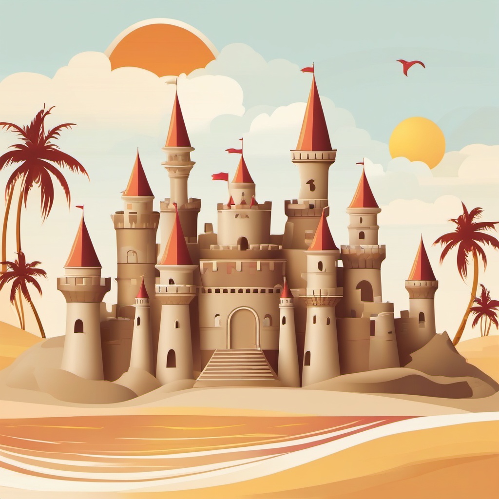 Summer Sandcastle clipart - Elaborate sandcastle creation, ,vector color clipart,minimal