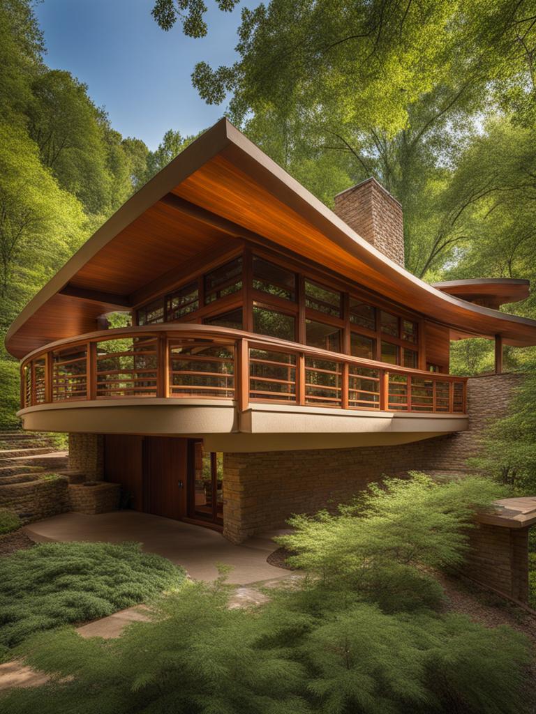 explore the organic architecture of a frank lloyd wright masterpiece, with harmony with nature. 