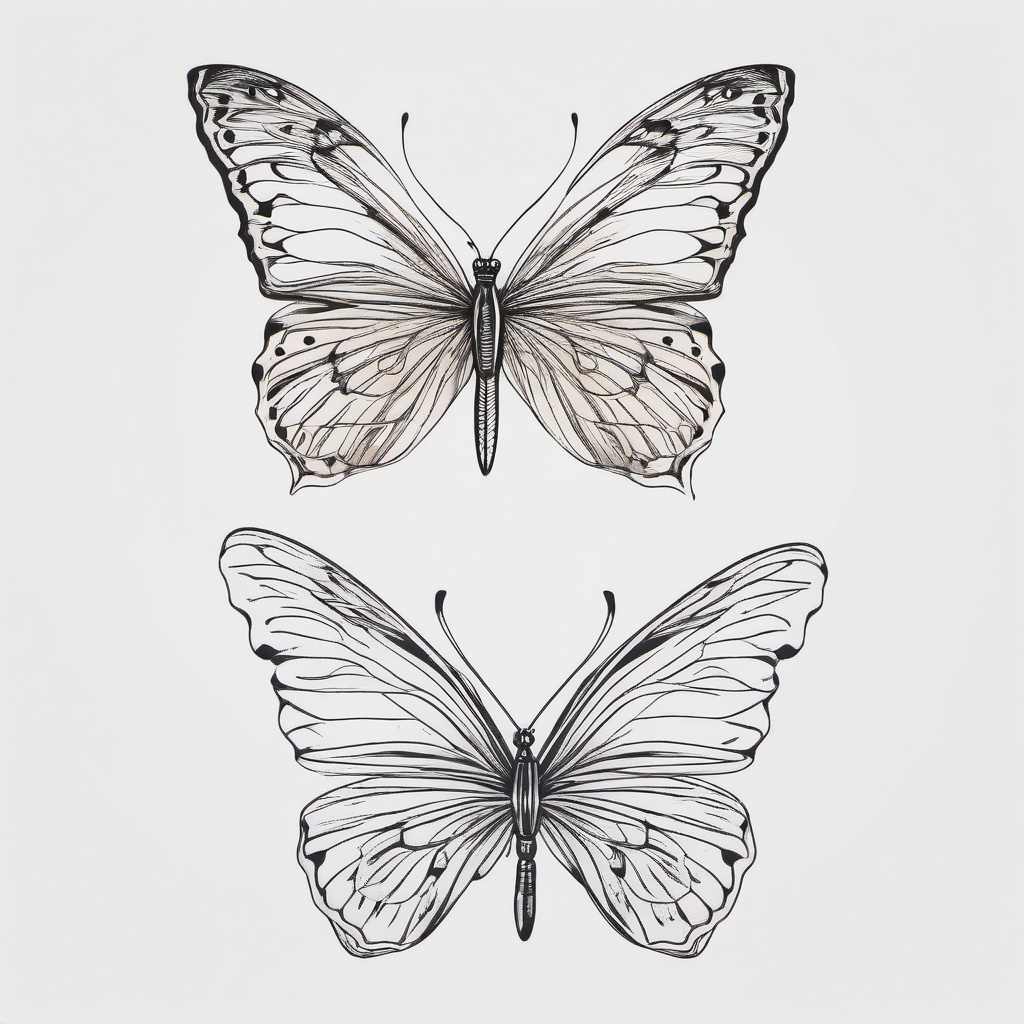 butterfly line drawing tattoo  simple color tattoo, minimal, white background