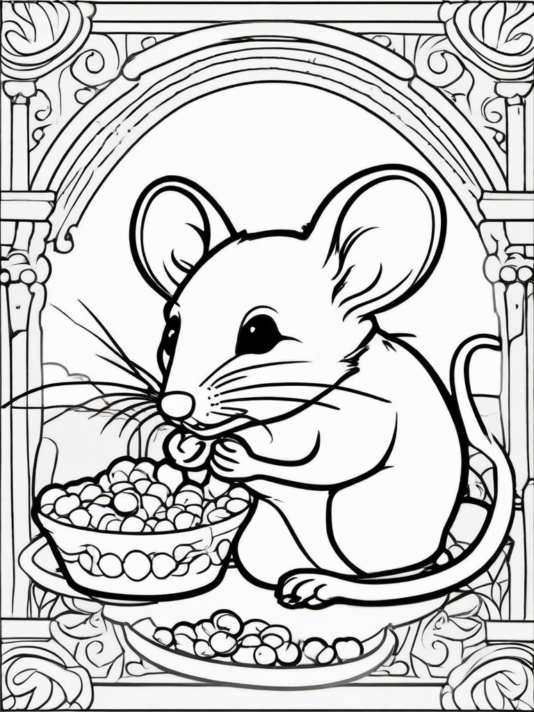 Mouse Coloring Page - Small Cheese Eater  black outline printable coloring page