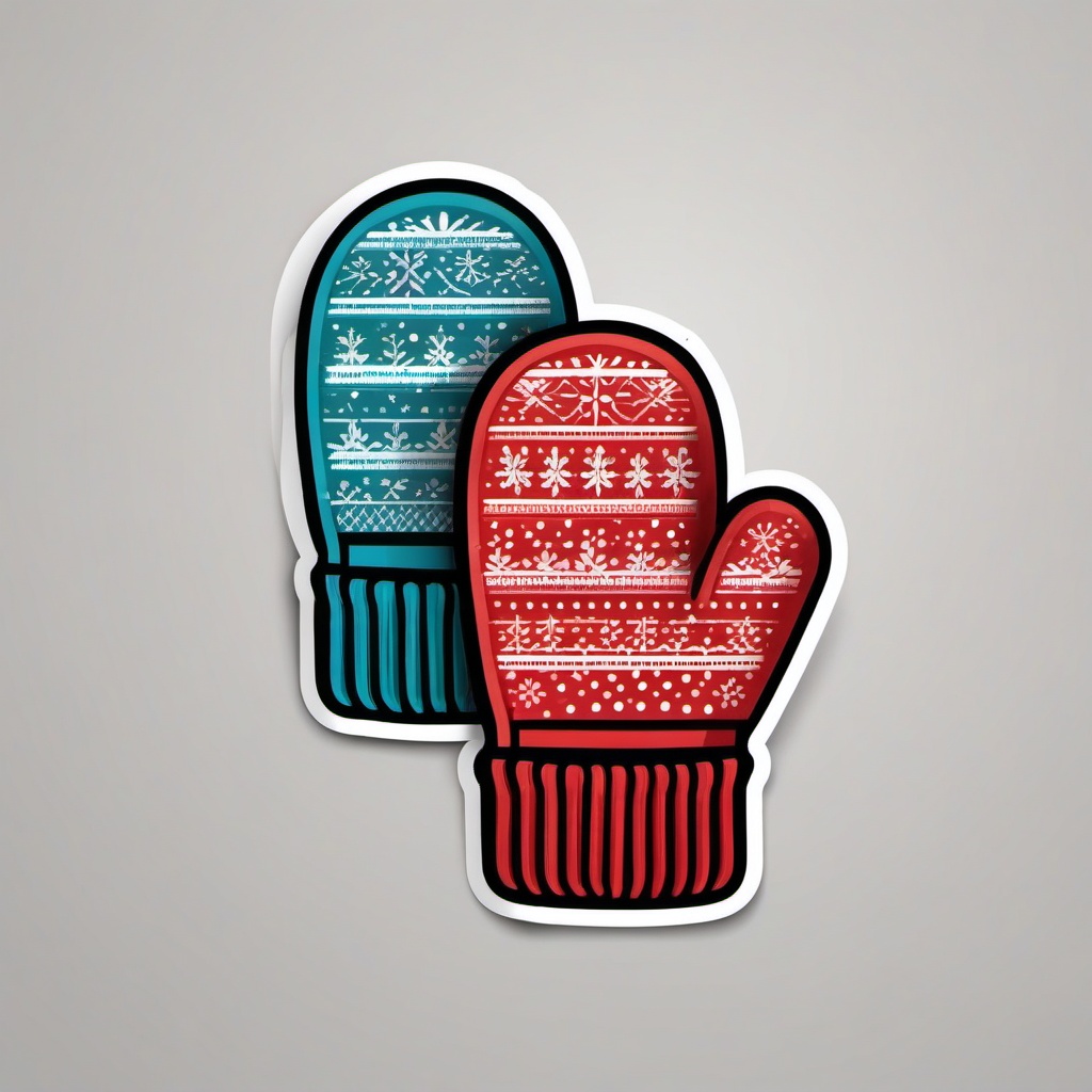 Winter mittens sticker- Woolen and warm, , sticker vector art, minimalist design