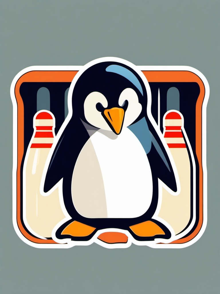 Penguin Bowling Sticker - A penguin ready to knock down pins in a bowling alley. ,vector color sticker art,minimal