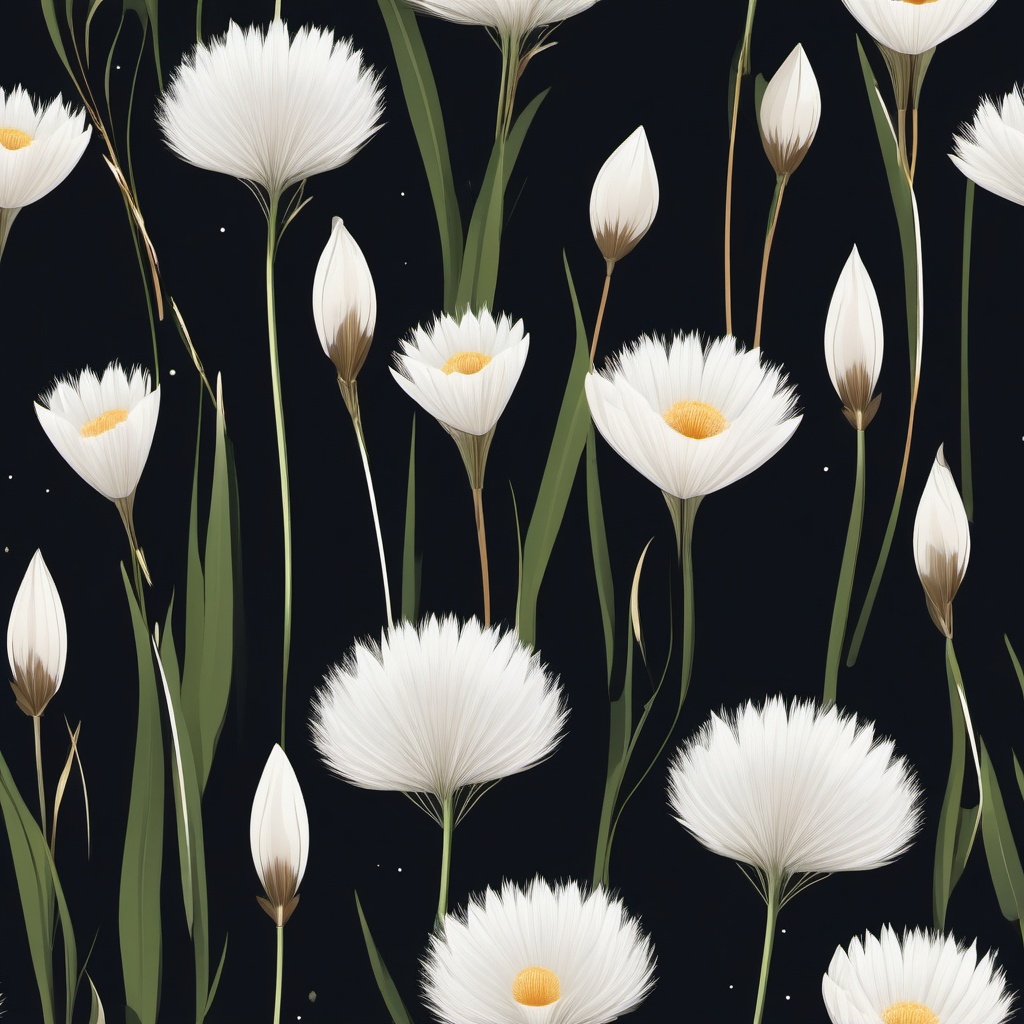 Tundra Cotton Grass Clip Art - Cotton grass blooms in the expansive Arctic tundra,  color vector clipart, minimal style