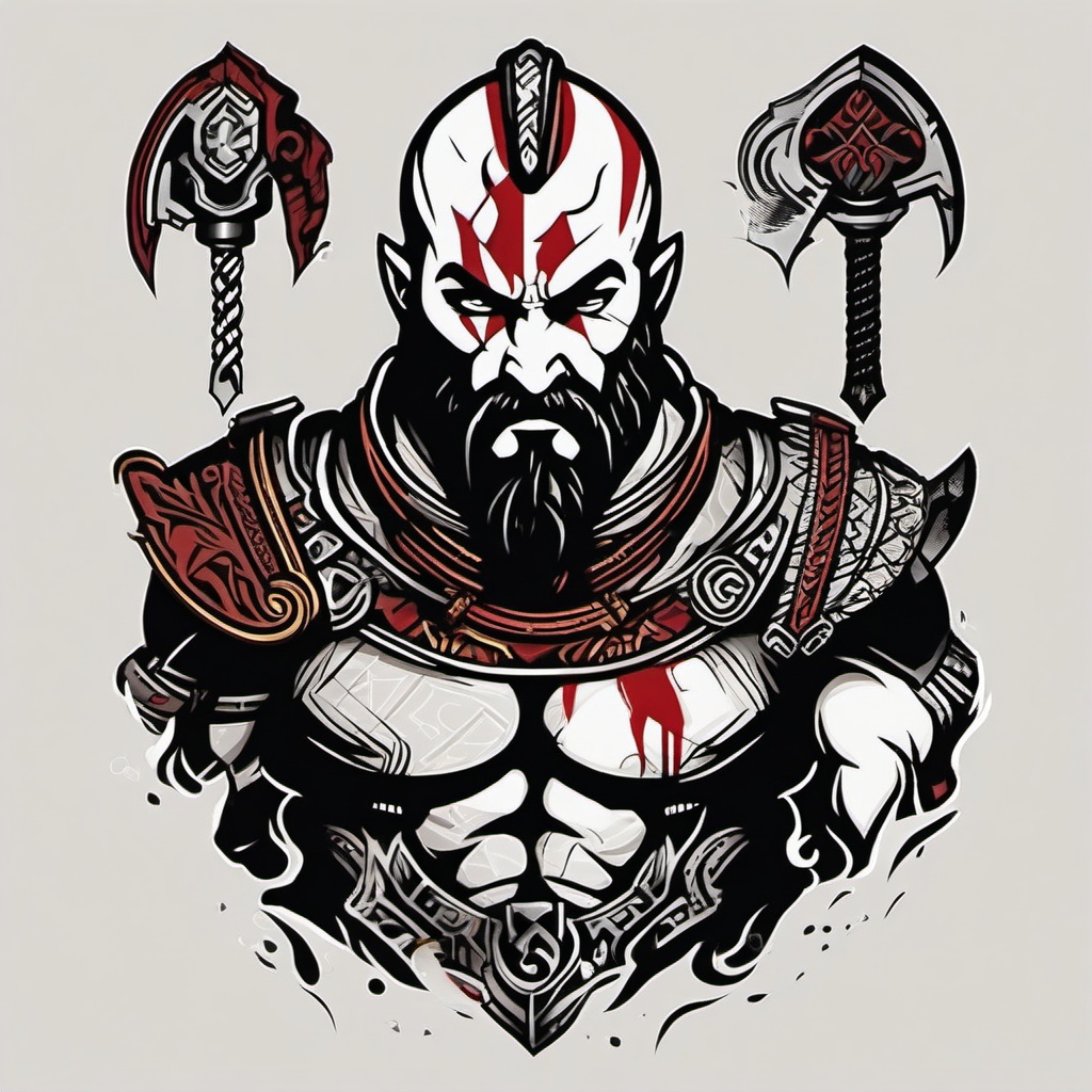 God of War Tattoo-Bold and dynamic tattoo featuring symbols or characters from the popular video game series God of War.  simple color vector tattoo