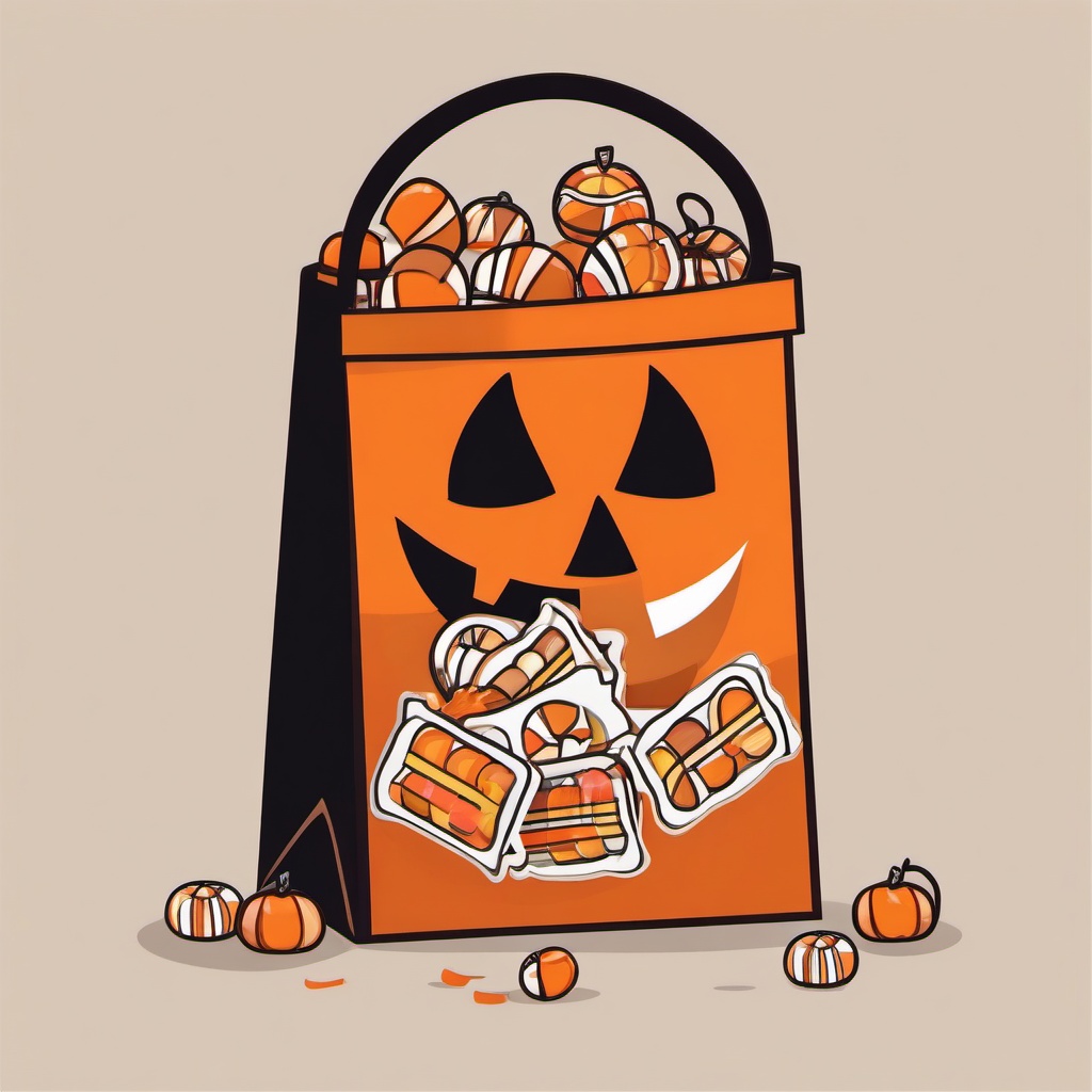 October clipart - Halloween candy in a trick-or-treat bag  color,minimalist,vector clipart