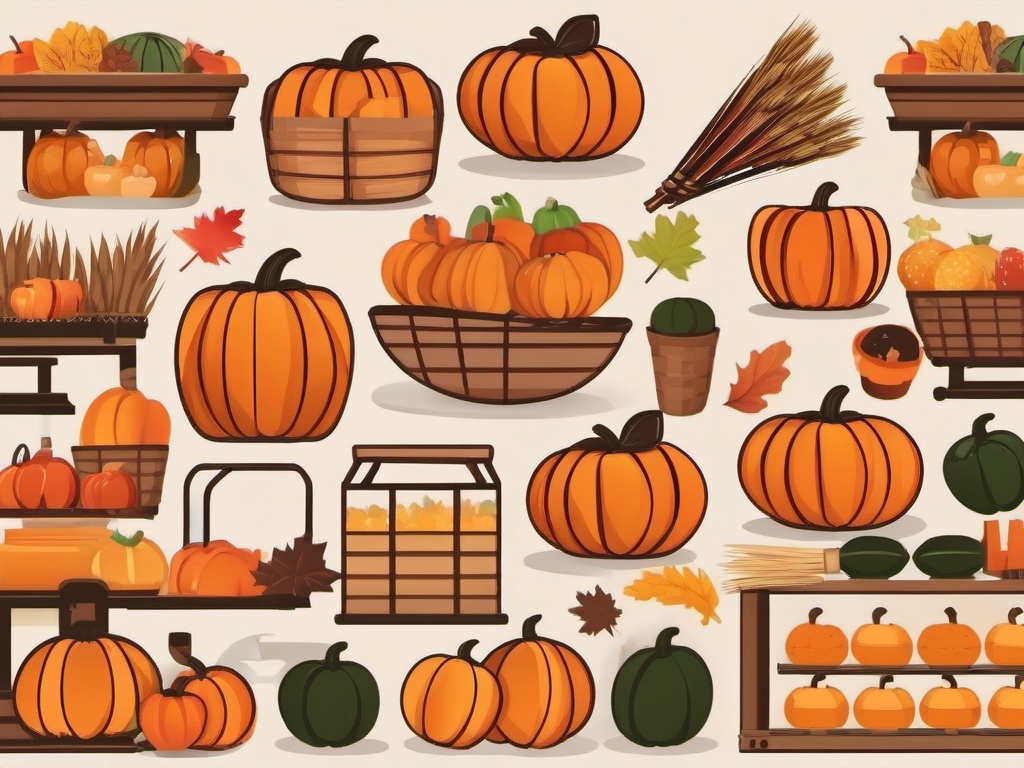 Fall Harvest Market clipart - Market filled with fall goods, ,vector color clipart,minimal