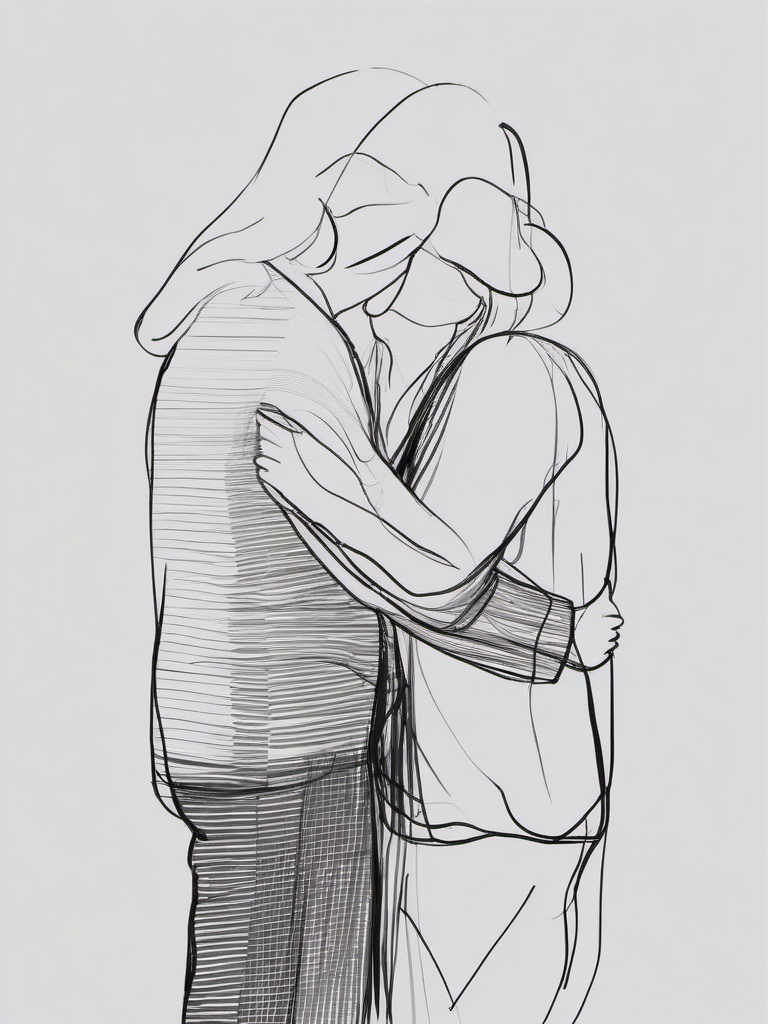 drawing of a hug  minimal rough scribbles,doodles,black and white