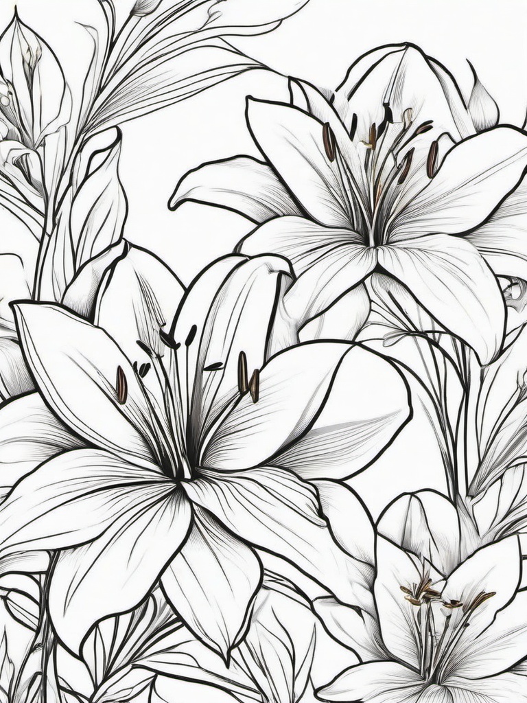 Floral Lilies - Graceful flowers with striking patterns.  outling,coloring pages,black and whit