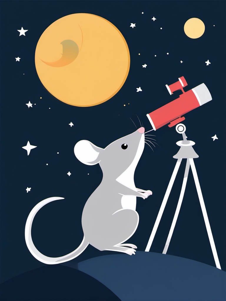 Mice clipart - mouse looking at the moon with a telescope  color,minimalist,vector clipart