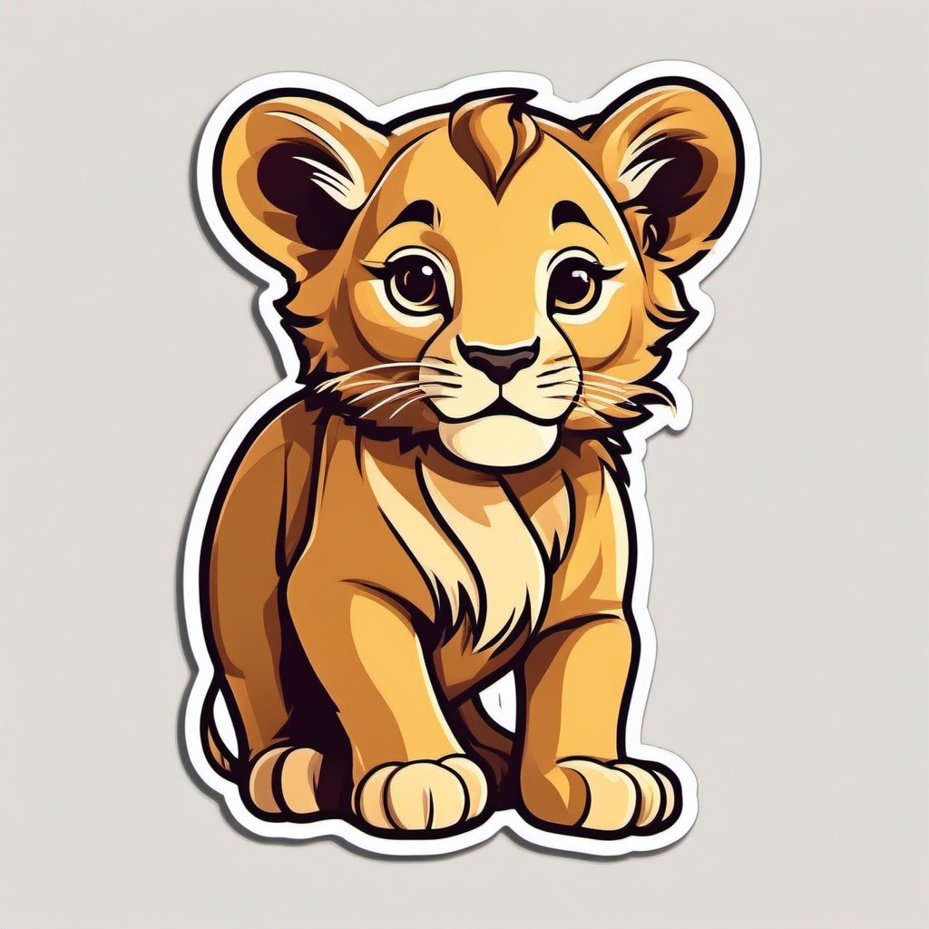 Lion Cub Sticker - An adorable lion cub with a curious expression. ,vector color sticker art,minimal