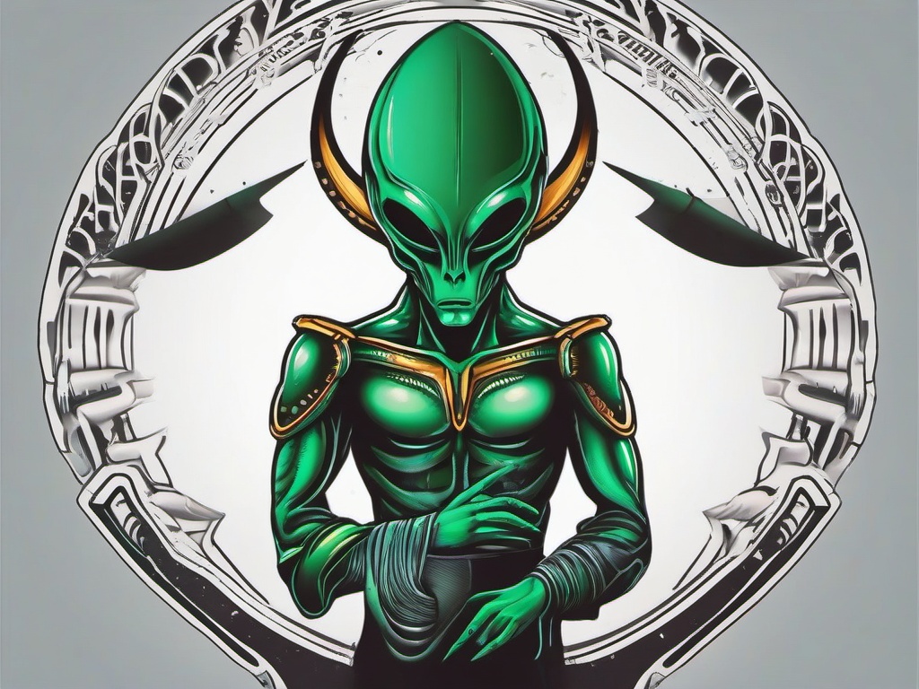 Alien Man Tattoo - Extraterrestrial masculinity showcased in an alien man tattoo.  simple color tattoo,vector style,white background