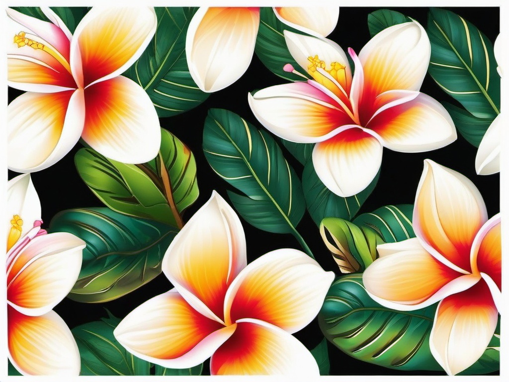 Plumeria Hibiscus Tattoos - Celebrate the tropical beauty with a combination of plumeria and hibiscus tattoos, capturing the essence of island flora in a vibrant and artistic design.  simple color tattoo, minimal, white background