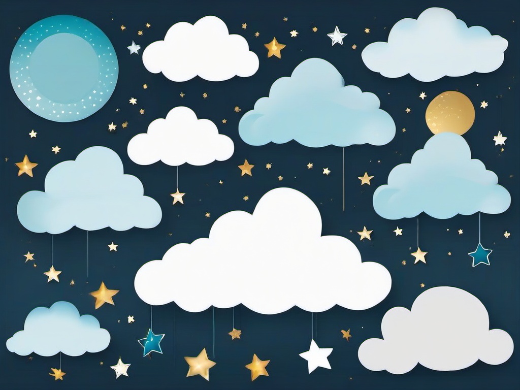 Cloud clipart - whimsical clouds with stars  