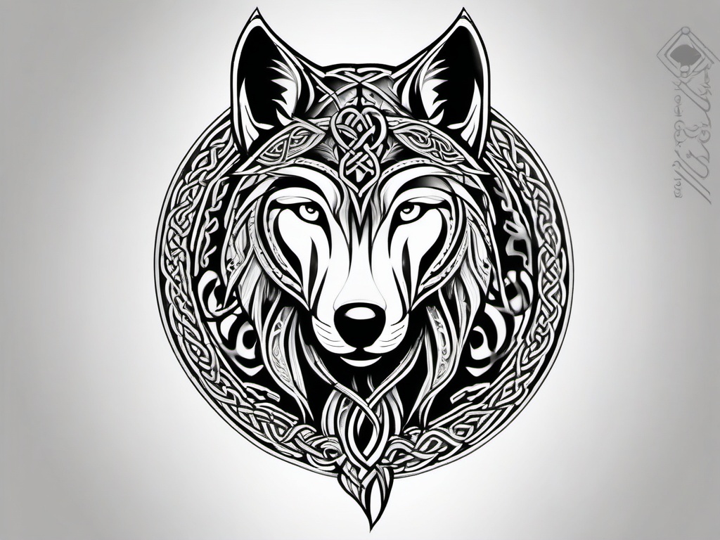 Wolf Tattoo Celtic,wolf design infused with the intricate and mesmerizing art of the Celts. , tattoo design, white clean background