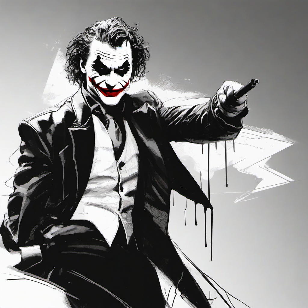 drawing of the Joker in a comic  minimal rough sketch scribbles,doodles,black and white