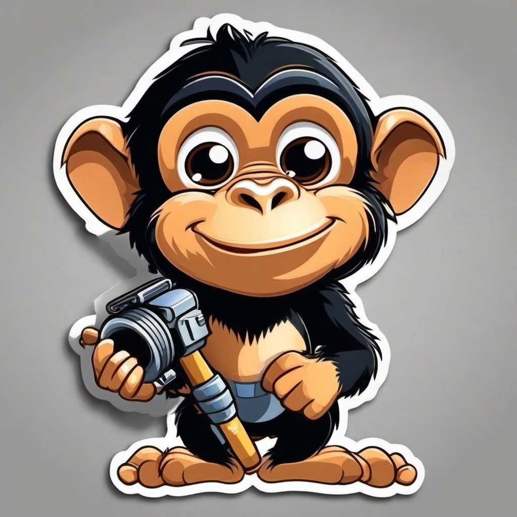 Chimpanzee cartoon - intelligent primate with tools  cartoon sticker style