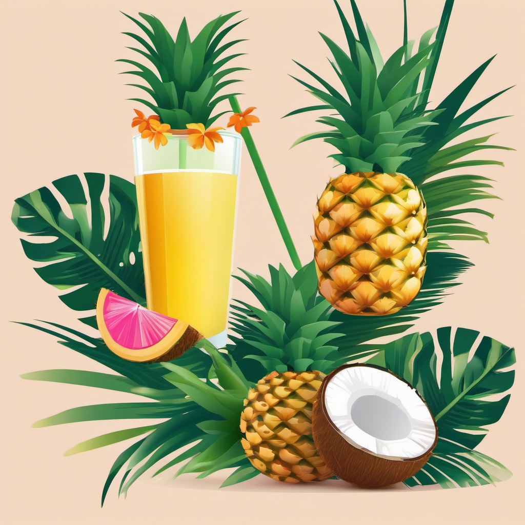 Pineapple and Coconut Drink Clipart - A tropical drink with pineapple and coconut.  color vector clipart, minimal style