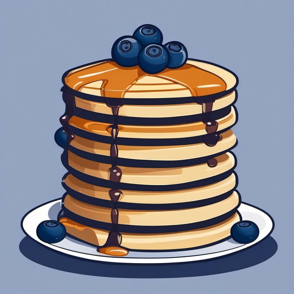 Blueberry Pancake Stack Clipart - A stack of pancakes with blueberries.  color vector clipart, minimal style