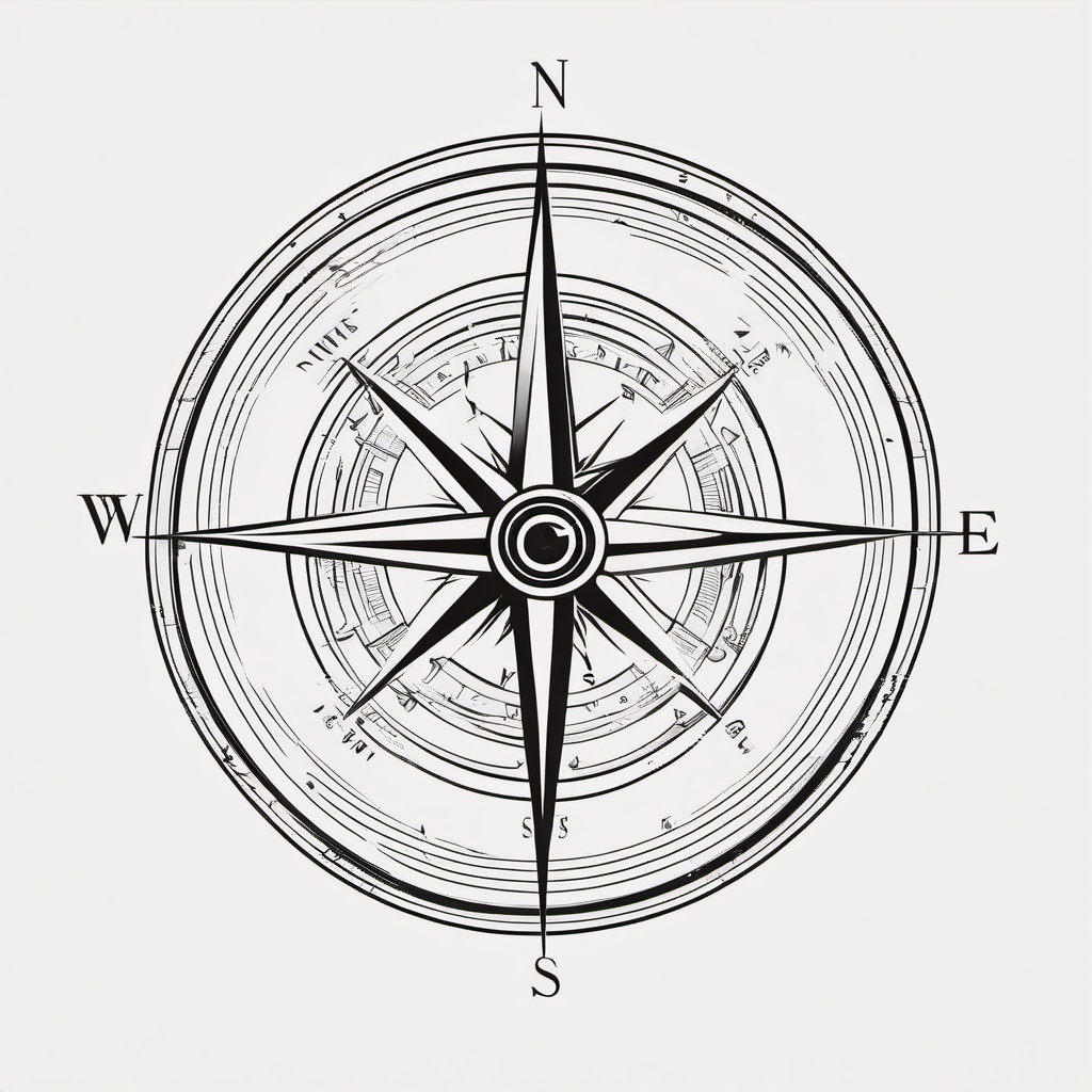 Compass Tattoo Minimal - Minimalistic representation of a compass tattoo.  simple vector tattoo,minimalist,white background