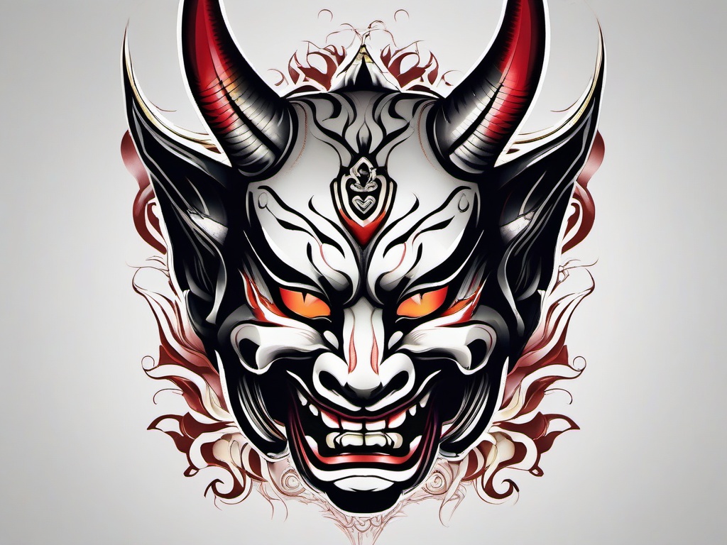 hannya mask tattoo color  simple color tattoo,white background,minimal