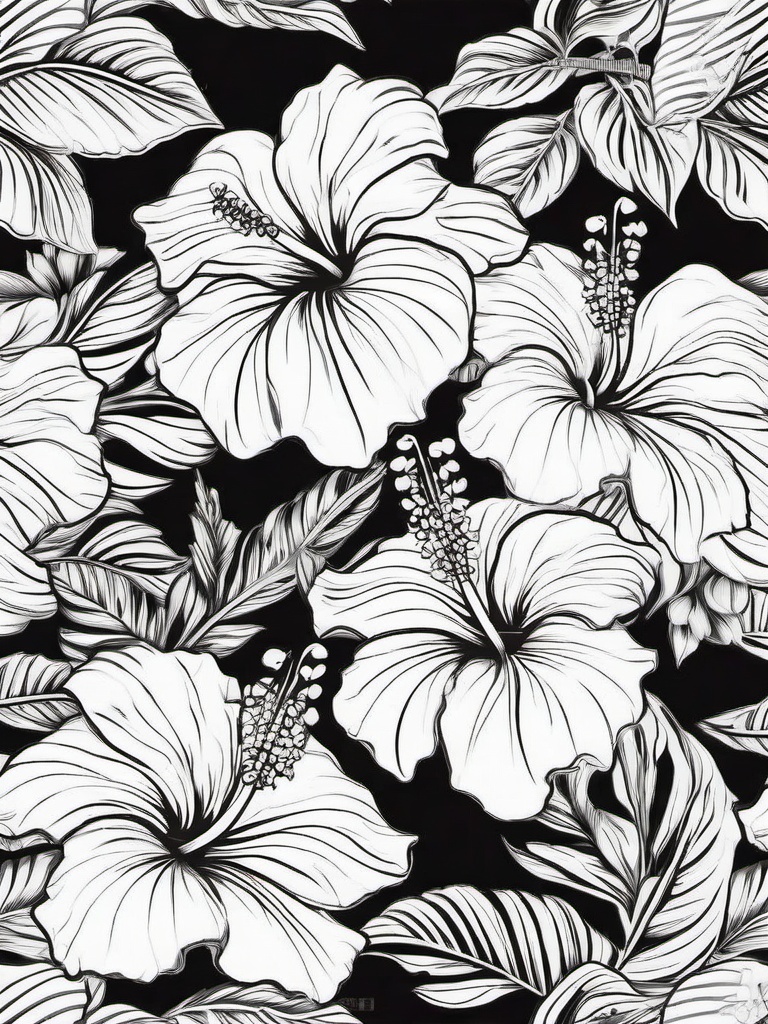 Floral Hibiscus - Large, tropical blooms with bold colors.  outling,coloring pages,black and white