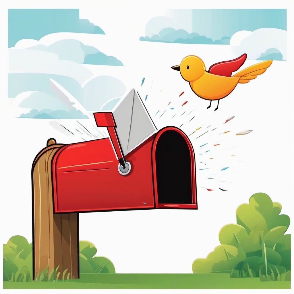 Cartoon letter flying out of a mailbox clipart.  vector style illustration, white background