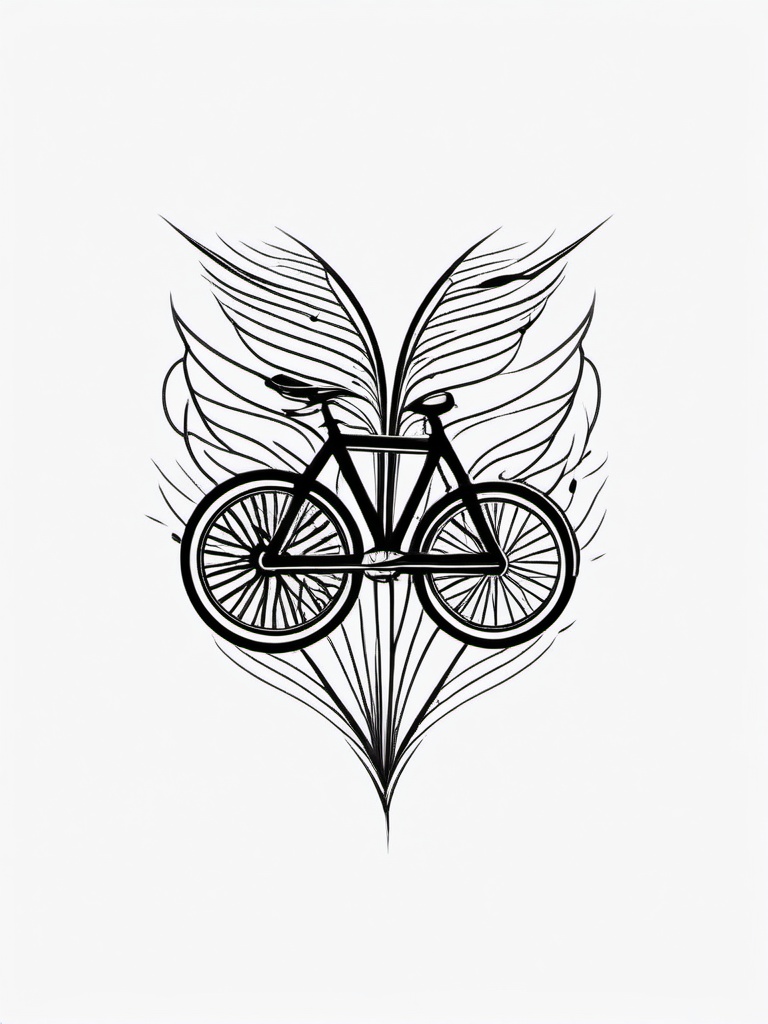 Bicycle Heartbeat Tattoo - Showcase your love for cycling with a tattoo featuring a rhythmic heartbeat line and a bicycle.  simple vector color tattoo,minimal,white background