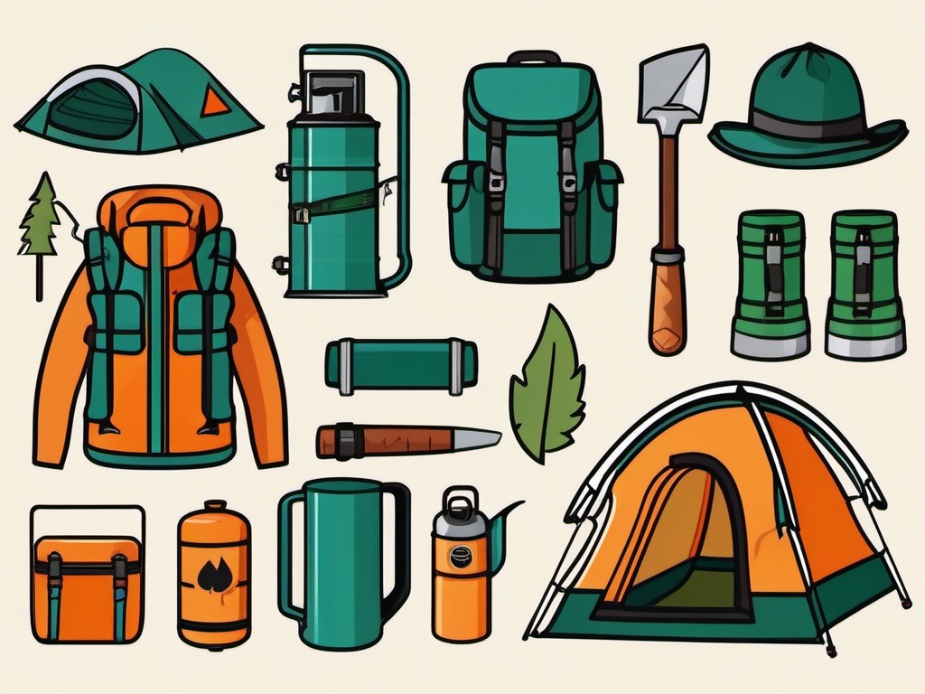 Camping Gear clipart - Essential camping equipment, ,vector color clipart,minimal