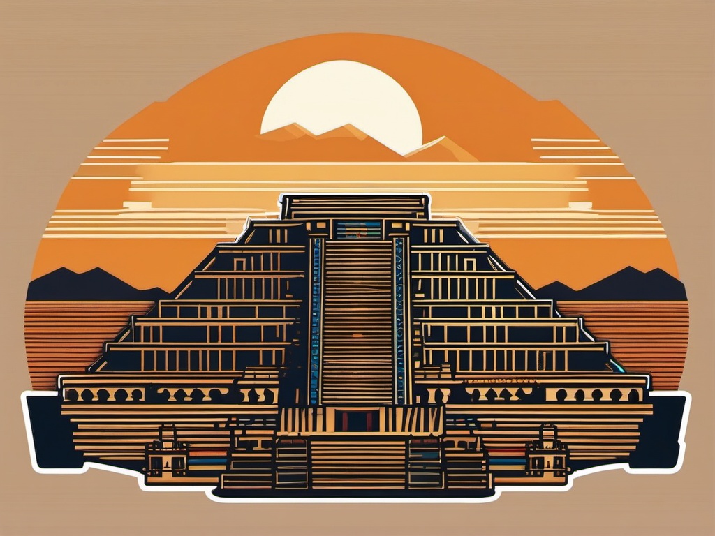 Teotihuacan sticker- Ancient Mesoamerican city with pyramids, , sticker vector art, minimalist design