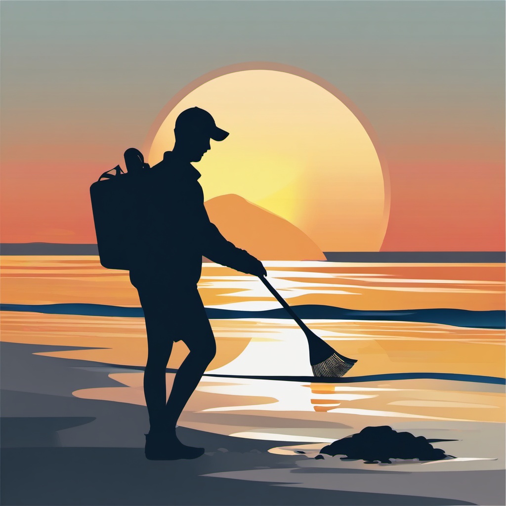 Beachcombing at Sunrise clipart - Sunrise beachcombing, ,vector color clipart,minimal