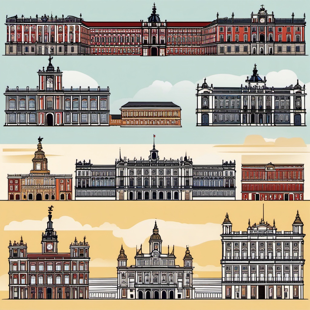 Madrid clipart - Royal Palace of Madrid and Plaza Mayor, ,color clipart vector style