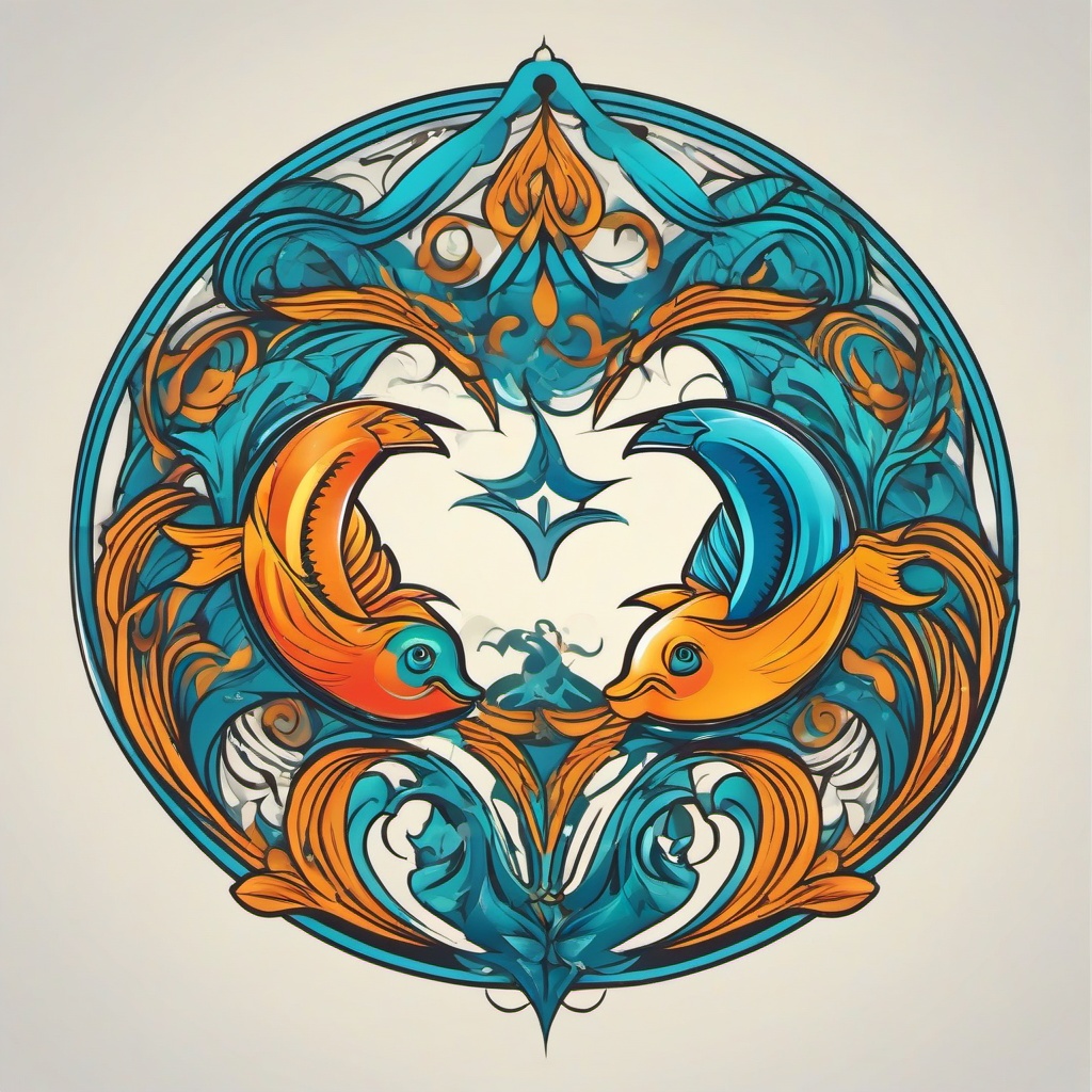 aquarius and pisces combined tattoo  simple vector color tattoo