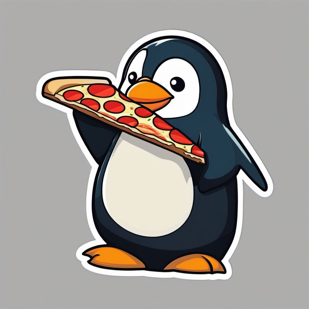 Penguin with Pizza Sticker - A penguin savoring a slice of delicious pizza. ,vector color sticker art,minimal