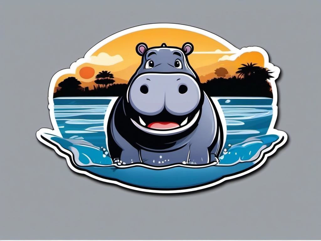 Hippo cartoon - water-loving giant with a big mouth  cartoon sticker style