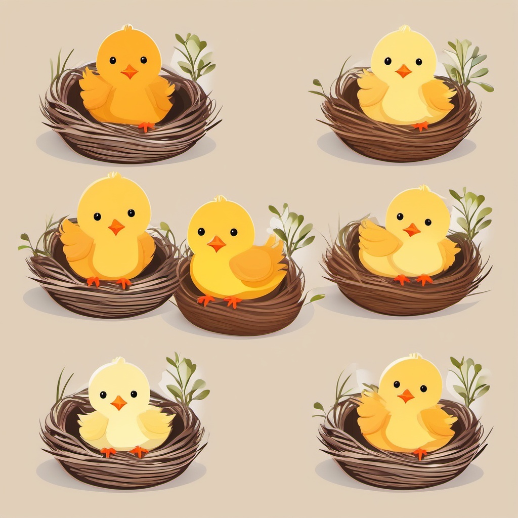 Chick clipart - Baby chicks in a cozy nest, ,vector color clipart,minimal