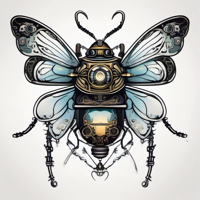 steam punk insect  ,tattoo design, white background