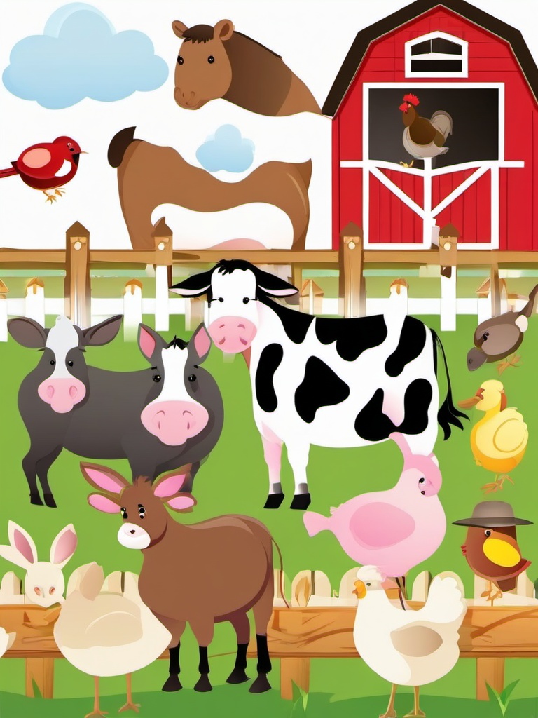 Animal clipart - farm animals on a farm  