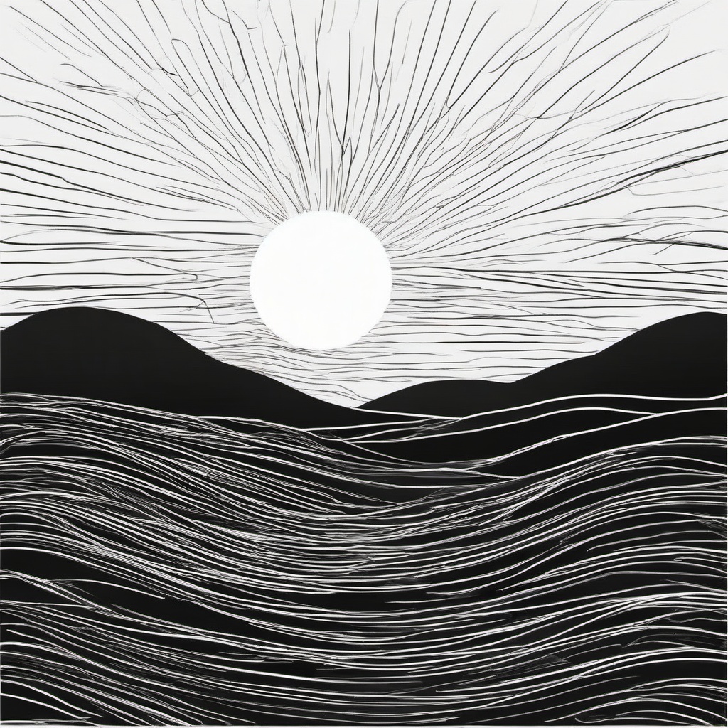 Sun clipart - setting over the horizon  minimal rough sketch scribbles,doodles,black and white